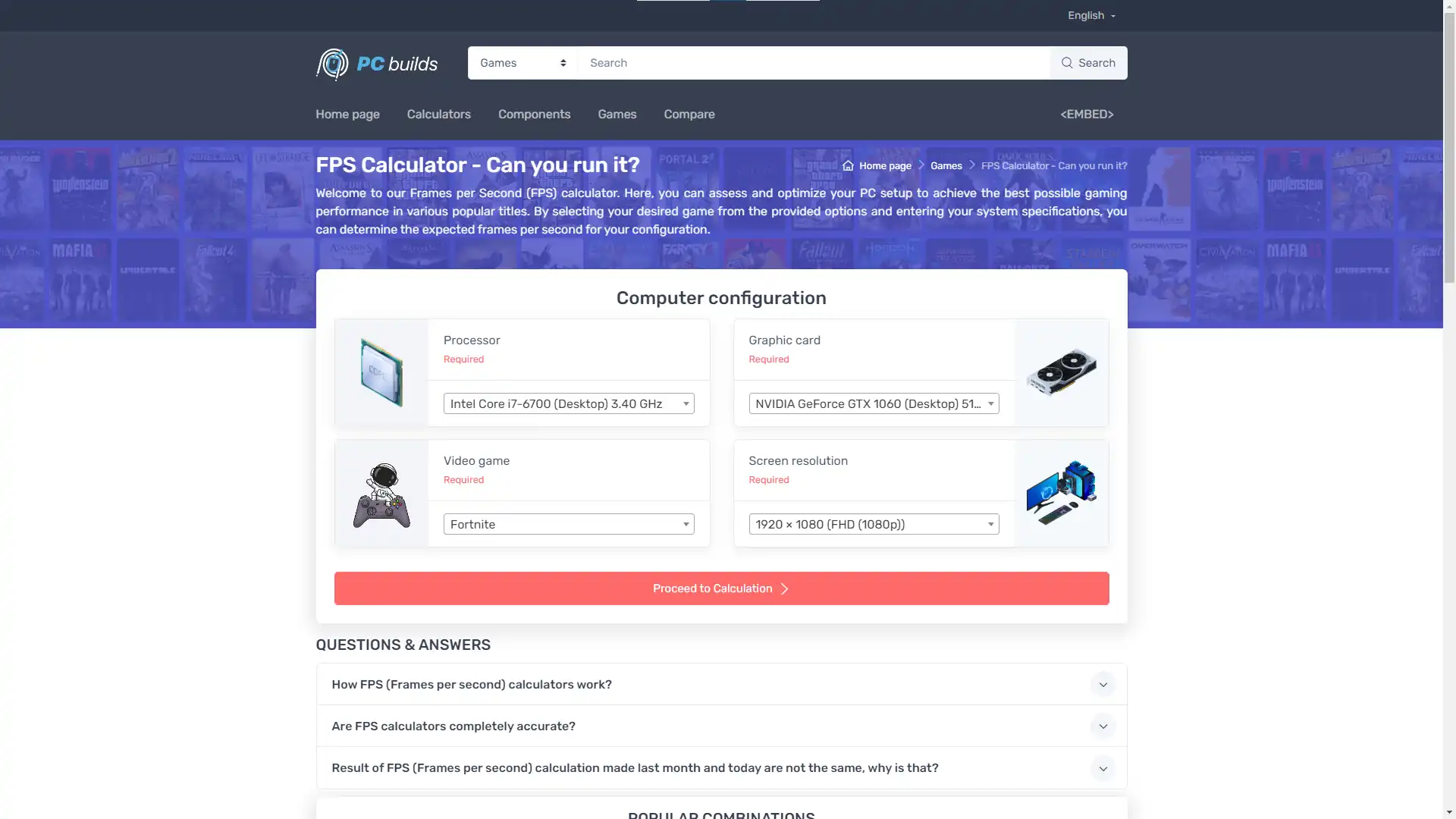 PC Builds FPS Calculator